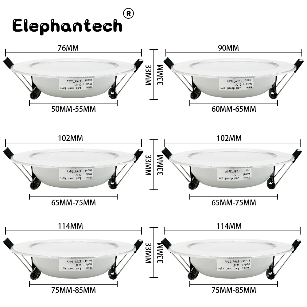 Светодиодный точечный светильник Elephantech 3 вт 5 7 9 12 15 встраиваемый для помещений 220