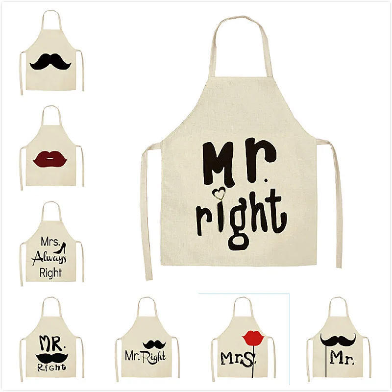 

1Pcs Mr Mrs Couples Kitchen Aprons Unisex Dinner Party Cooking Bibs Cotton Linen Funny Pinafore Cleaning Tools 2 Size