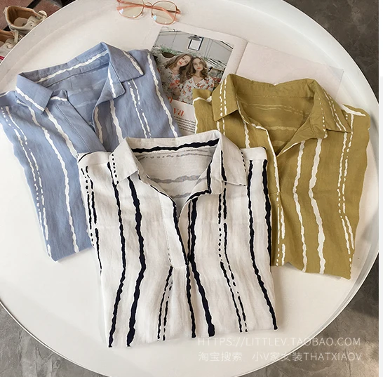 New 2020 Summer V Collar Stripe Printing Casual Women Blouse Shirt Chiffon Short Sleeve Sexy Female Clothing Blusas Tops | Женская