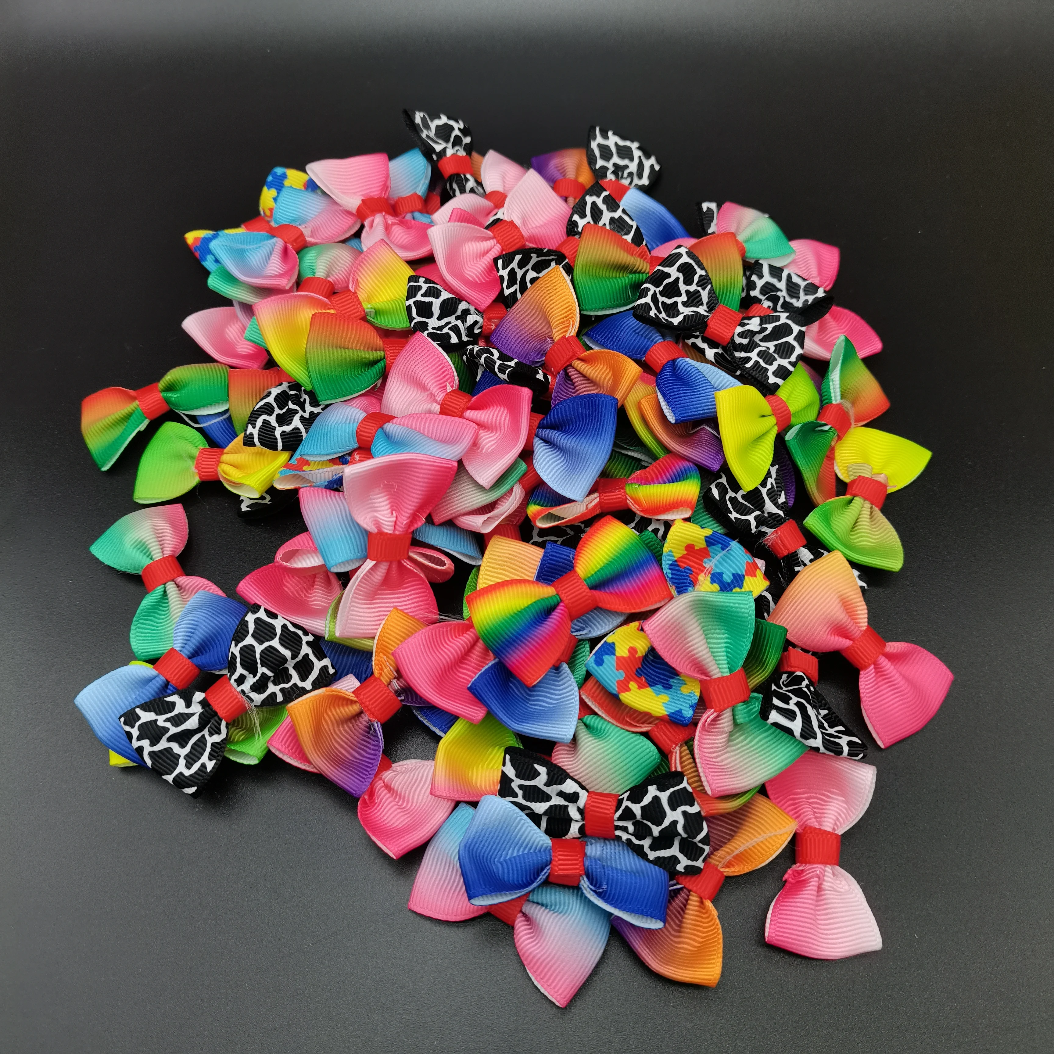 100 шт./лот мини-лента с принтом бант для домашних животных Только без зажимов DIY