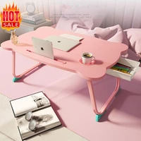 simple folding laptop table desk bed table sofa table small desk with slot cup holder drawer portable study table