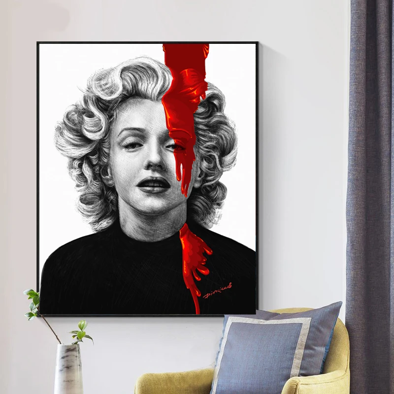 

Famous Hollywood Actress Canvas Posters Black and White Portrait Painting on Canvas Print Art Pictures for Bar Cafe Wall Decor