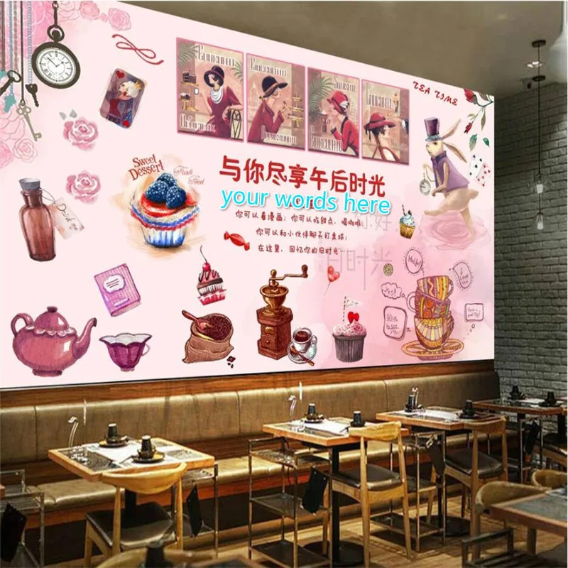 Пользовательский розовый акварельный послеобеденный чай настенная бумага 3D