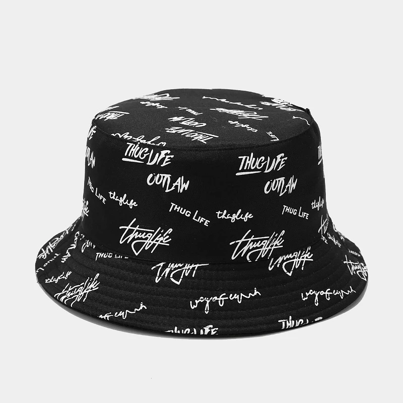 

Hot Selling Bucket Hat Women English Letters Double Side Cotton Reversible Sun Protection Cap Men's Panama Hat Fisherman Hats