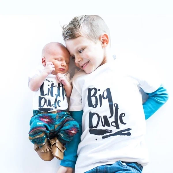 Baby Fashion Big Brother and Little Letter Print Tshirt Announcement Shirt Newborn Coming Home Outfit | Мать и ребенок