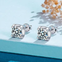classic moissanite studs earrings color d vvs diamond test passed total 1ct 2ct 4ct round cut s925 silver earrings for women