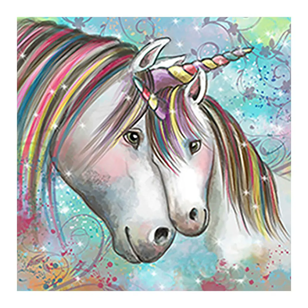 Единорог мать и сын Алмазная картина Животное Мультфильм Круглый полный дрель