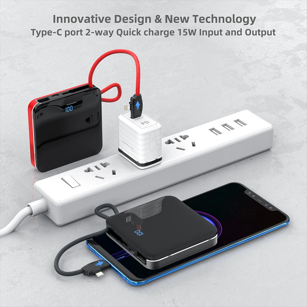 led dispaly powerbank built in cable 10000 mah mini povebank slim power bank for iphone 12 samsung vivo realme free global shipping