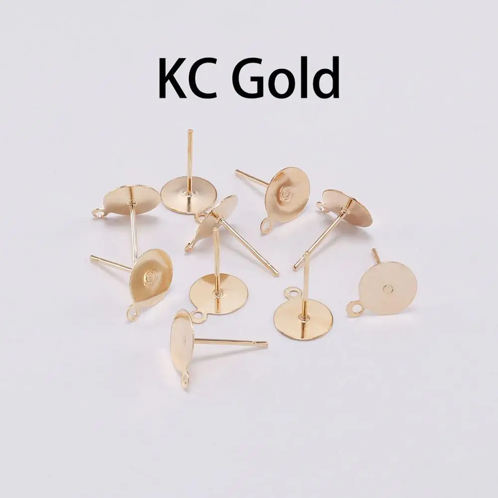 KC Gold 200 шт./лот 6/8/10/12 мм цвета: золотистый, серебристый пустая Сережка-гвоздик база подходит кабошон комплекты с камеями столб уха в виде капель с кристаллами в форме "сделай сам" для изготовления ювелирных изделий - Цвет: KC Gold