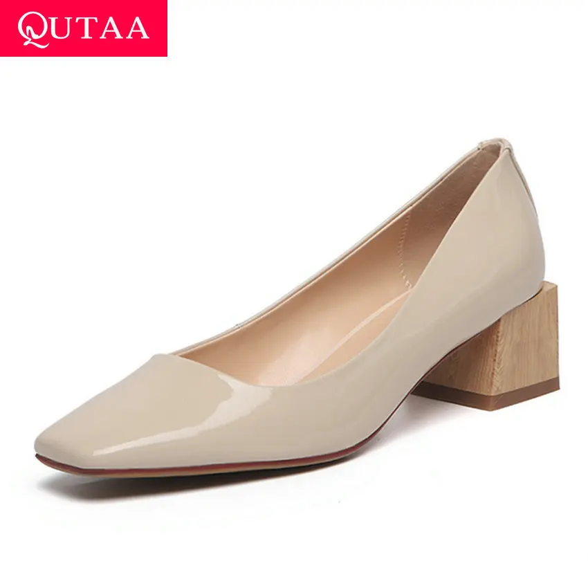Женские простые туфли лодочки QUTAA повседневные из коровьей кожи с квадратным