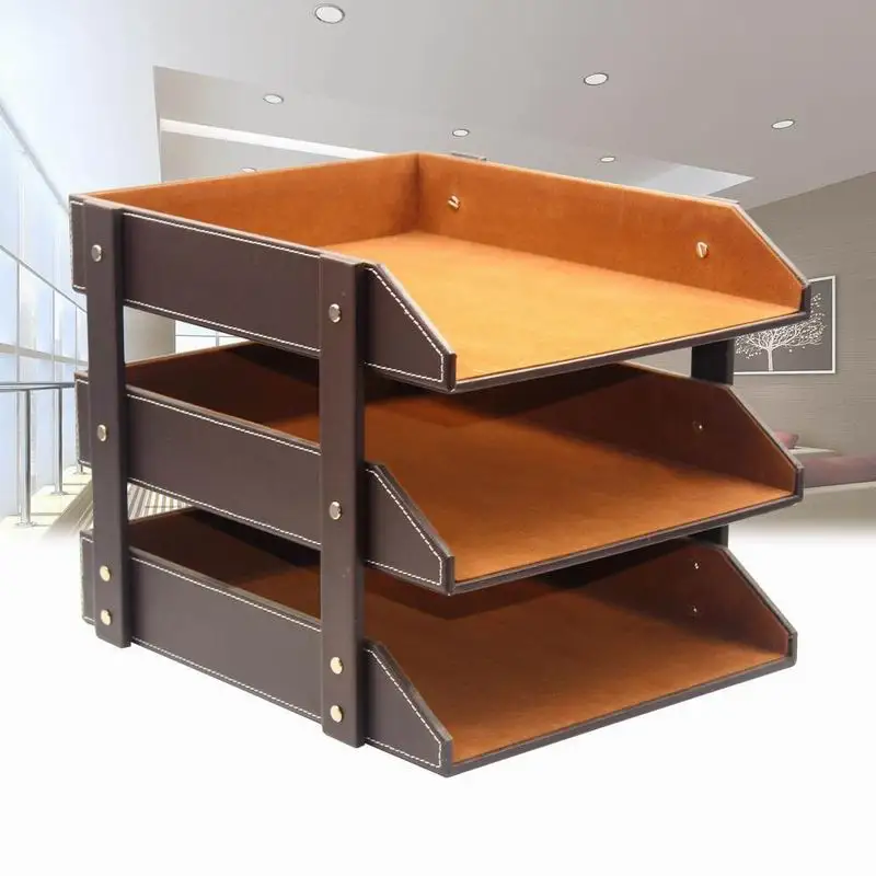 Черный/коричневый 3 слойный стол из искусственной кожи A4 ящик для документов