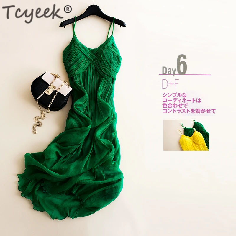 

Tcyeek Boho 100% Real Silk Summer Dress Women Vintage Beach Party Dresses for Women Sexy Strapless Maxi Dress Femme Robe Vestido
