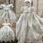 2021 Роскошные платья для девочек с бисером, кружевные платья с 3D цветочной аппликацией и жемчугом для крещения с капотом, первая коммуникация