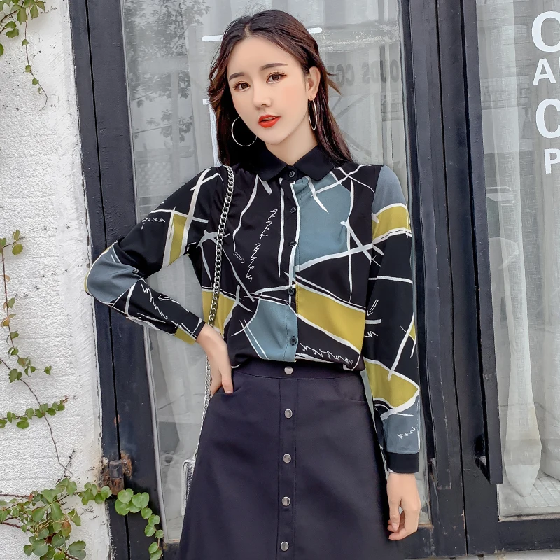 COIGARSAM корейский стиль рубашка с принтом женские топы новые весенние офисные