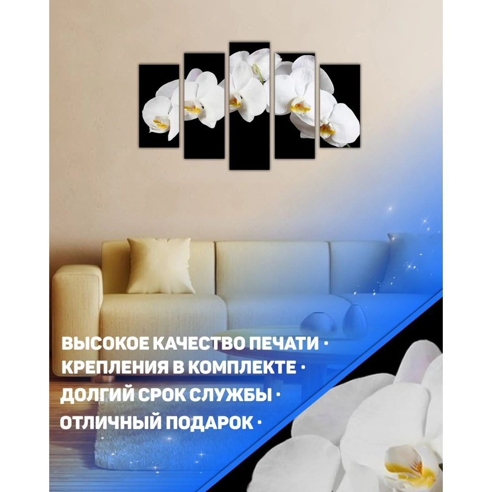Модульная картина "Белая орхидея" Большая Репродукция 80х140 M621 Составная