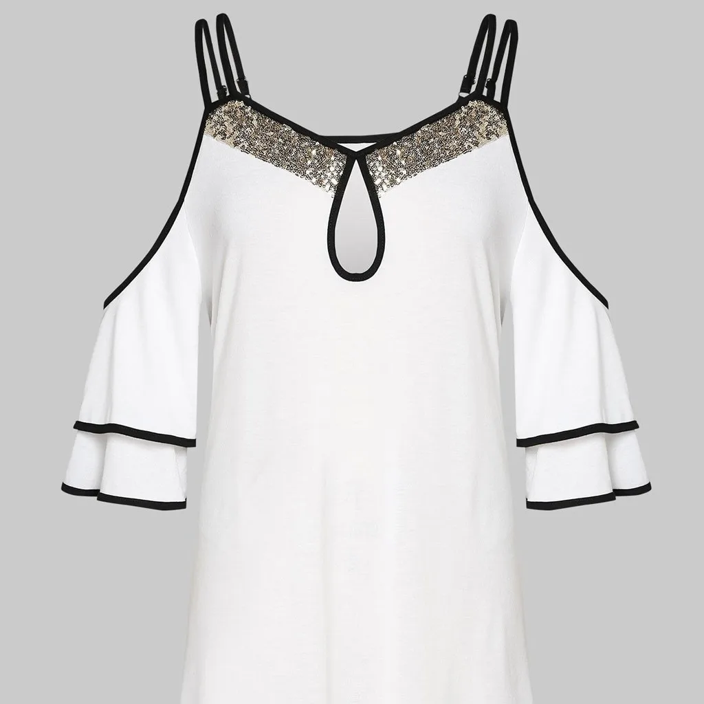 Женская блузка с открытыми плечами белая в уличном стиле топ одежда больших