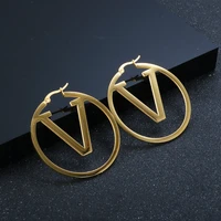 zmfashion letter v design earrings for women girls gold plated simple style big round earings jewelry gifts wholesale