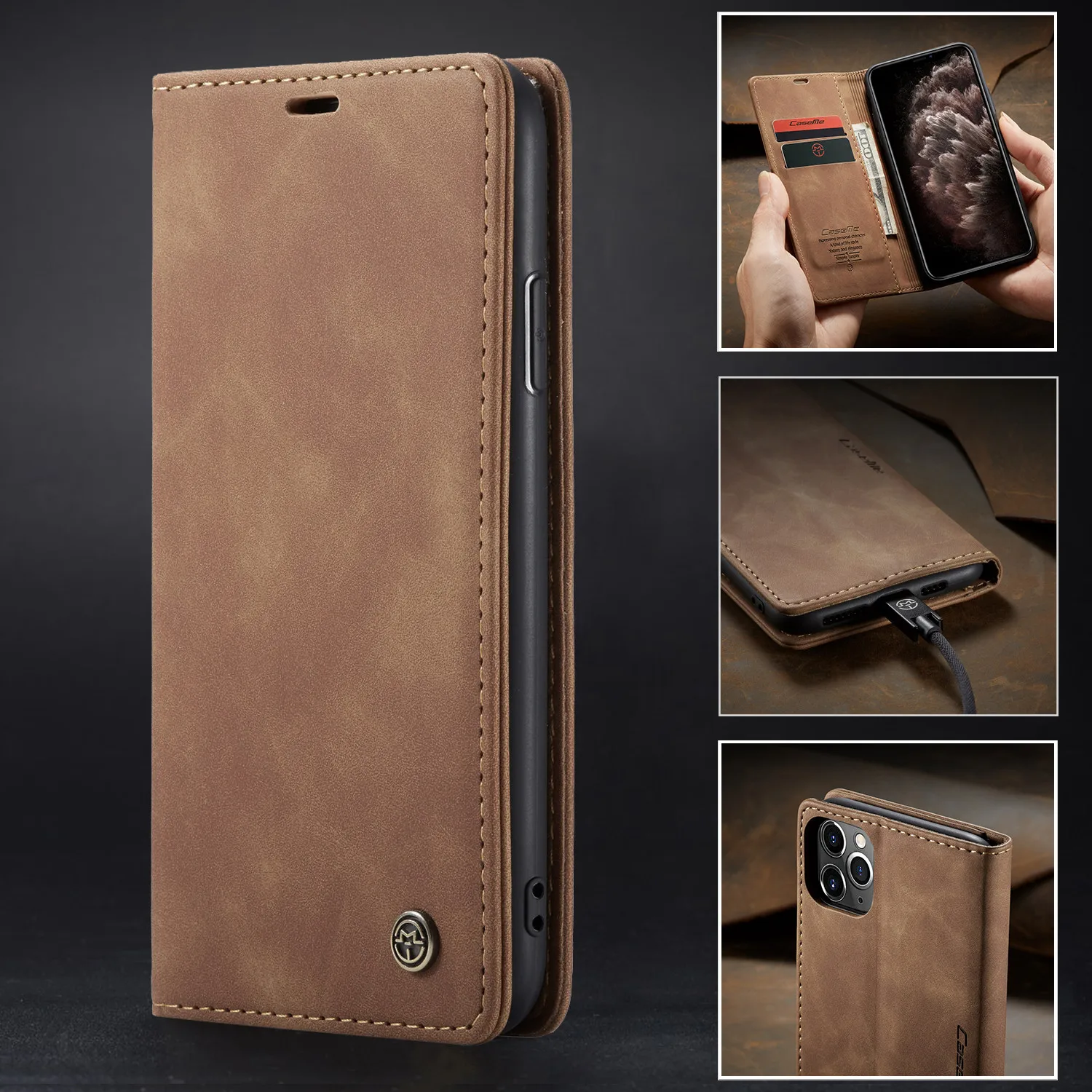 Кожаный чехол для iPhone 12 11 Pro X XR XS Max CaseMe ретро кошелек роскошный с магнитной