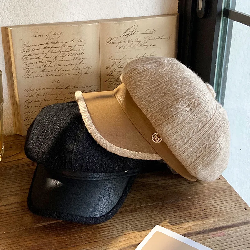 Новая женская кепка газетчика кепки из искусственной кожи художника теплые