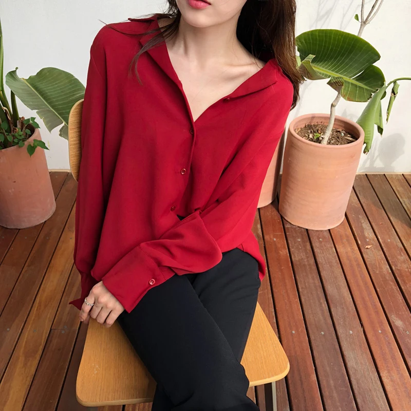 Женские офисные блузки и топы Mozuleva элегантные свободные рубашки винного цвета с