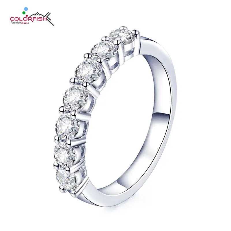 

COLORFISH 925 серебро кольца на указательный палец для женщин 4 мм 7-камень высокоуглеродистой Diamond вечность обещание обручальное кольцо ювелирны...