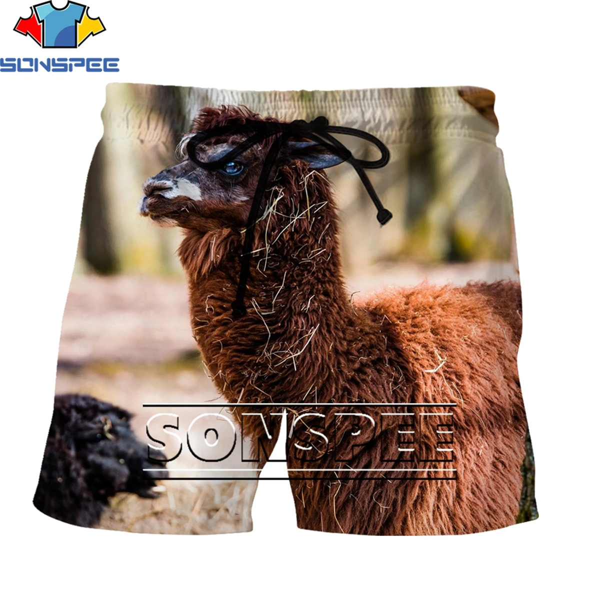 

SONSPEE New Fashion Super Funny Cute Animal Alpaca 3D Printing Men's Shorts Summer Personality Otaku Casual Beach Clothing