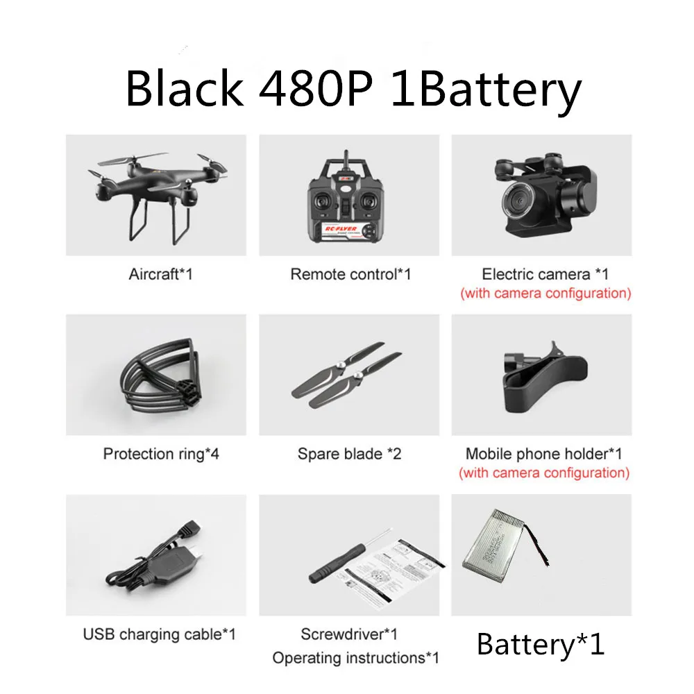 Black 480P 1B Дрон 4K Квадрокоптер HD аэрофотосъемка вращающаяся камера давление воздуха hover ключ посадки полета 20 минут р/у Дрон вертолет - Цвет: Black 480P 1B