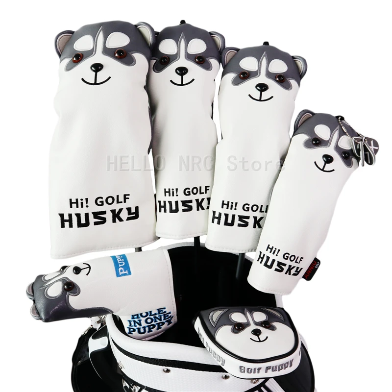 

Golf Club Headcover Driver Fairway Wood Head Covers Mallet Putter cover Iron set Lovely Husky Cartoon