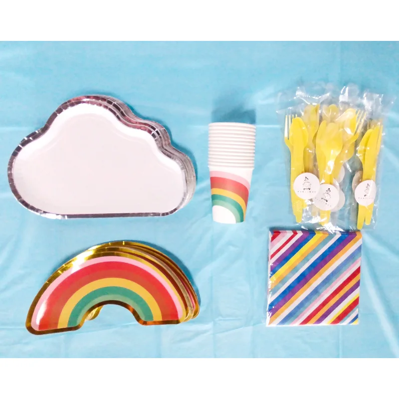 Радужные облака бумажная тарелка чашка ложка Комплект салфеток вечерние