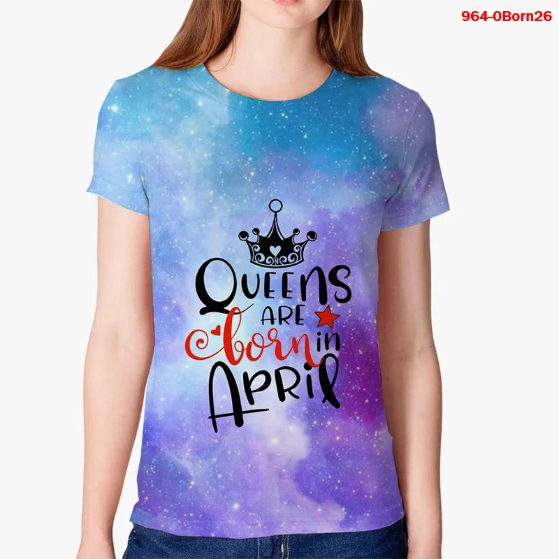 

3D Shirts Birthday Squad Queen Party Women T Shirt Born Fashion Gold Letter Casual Short Sleeve Top Tee O Neck Women Clothes