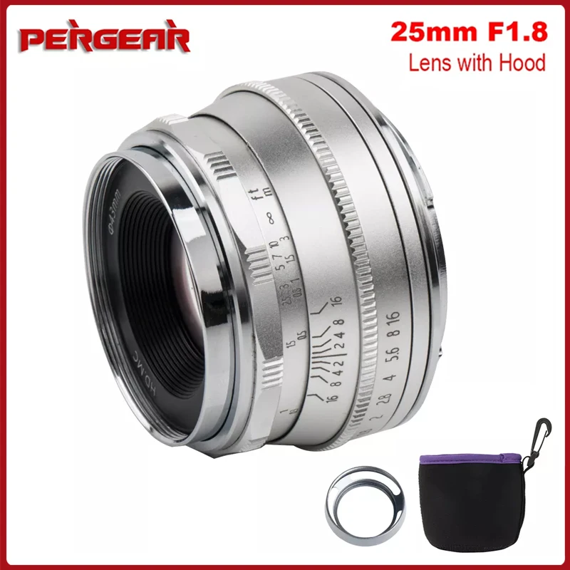 Ручной основной объектив Pergear 25 мм f1.8 для всех серий Fujifilm Sony E Mount и Micro 4/3 Cameras A7 A7II A7R