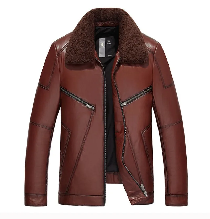 Мужская шерстяная куртка с воротником из натуральной воловьей кожи зимняя