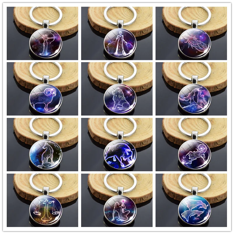 12 знаков зодиака брелок для ключей со стеклянным кабошоном лица|Брелоки| |