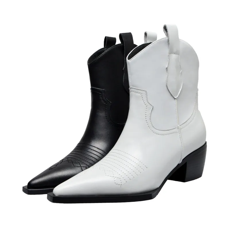 Buono Scarpe/Новинка; Брендовые женские ботильоны с острым носком на квадратном каблуке; классические ковбойские ботинки без застежки; модные вечерние офисные туфли в стиле панк