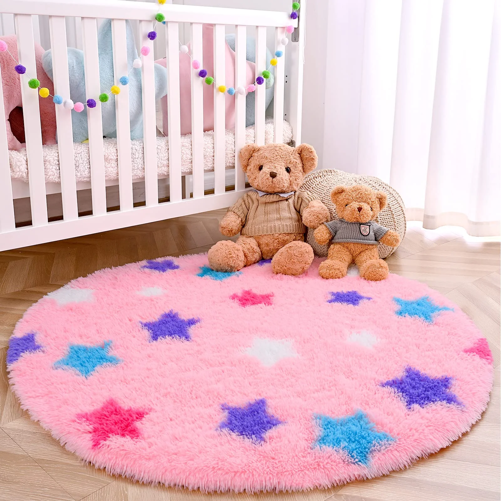 

Розовый круглый коврик для девочек, детские круглые пушистые коврики для спальни, пушистый коврик, игровой коврик для палатки, детского сад...