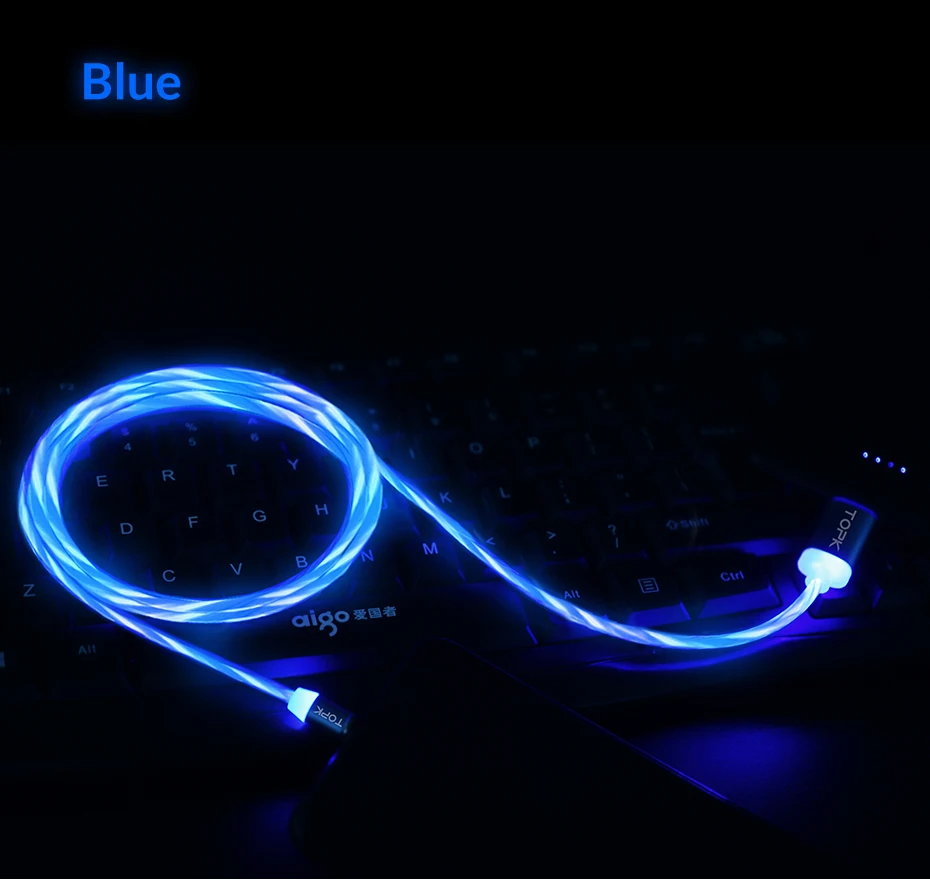 TOPK Flow светящийся Магнитный кабель Micro usb type C для iPhone XR Xs MAX 8 7Plus 5 магнитное зарядное устройство кабель для быстрой зарядки USB-C