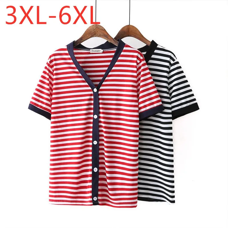 

Женская трикотажная футболка, большие размеры 3XL, 4XL, 5XL, 6XL, с коротким рукавом и V-образным вырезом, свободного покроя, в красную и черную поло...