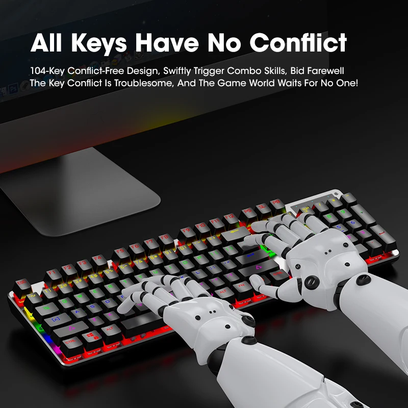 Механическая клавиатура игровой комплект черная синяя переключатель Проводная