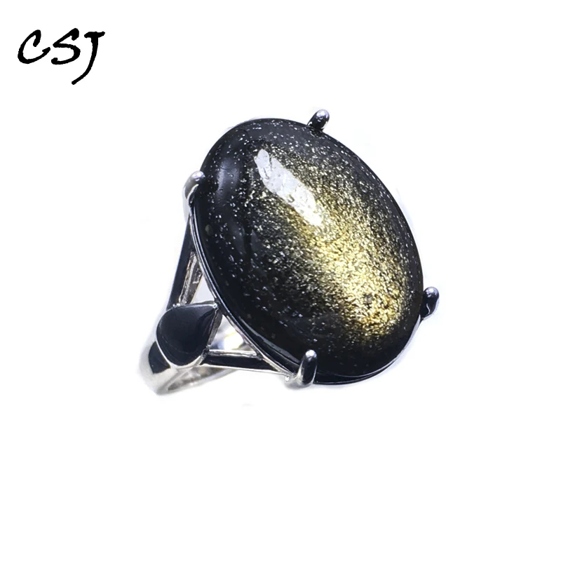 Крупный натуральный кольца CSJ с обсидианом из серебра 925 пробы золотыми глазами