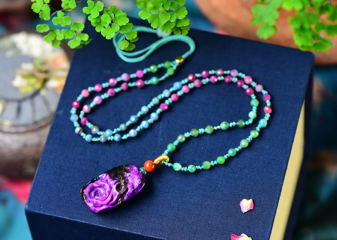 

Top Quality Natural Purple Sugilite South Africa Pendant 31*18*12mm Flower Carved For Women Men Reiki Genuine AAAAAA