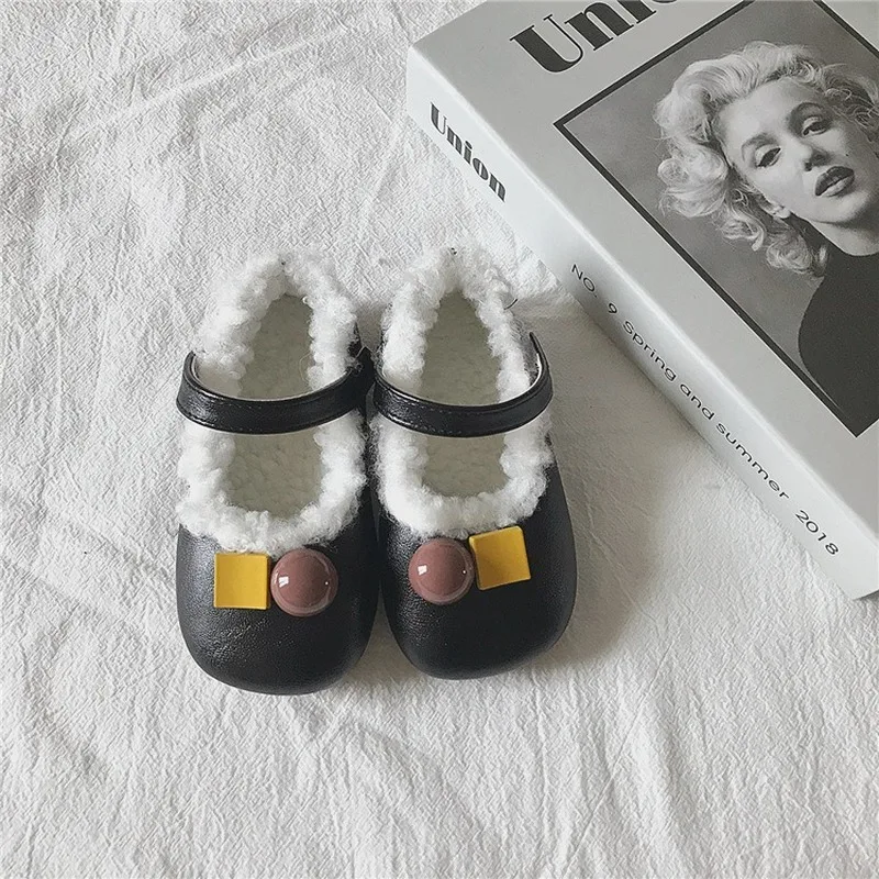 

Girls Flannel Warm Shoes2020 Winter New Korean Children Plus Velvet Shoes Little Princess Girl Bean Shoes Baby Toddler Thicken