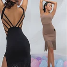 Женское платье для соревнований по латиноамериканским танцам, черное сексуальное платье с бахромой, одежда для латинских танцев без рукавов, одежда для выступлений DNV14854