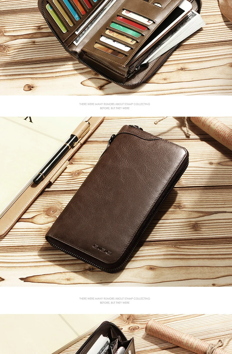 DIDE New Famous Brand Men Long Wallets Genuine Leather Coin Purse Male Purse Card Holder Clutch Wallet Business Vintage Bag
