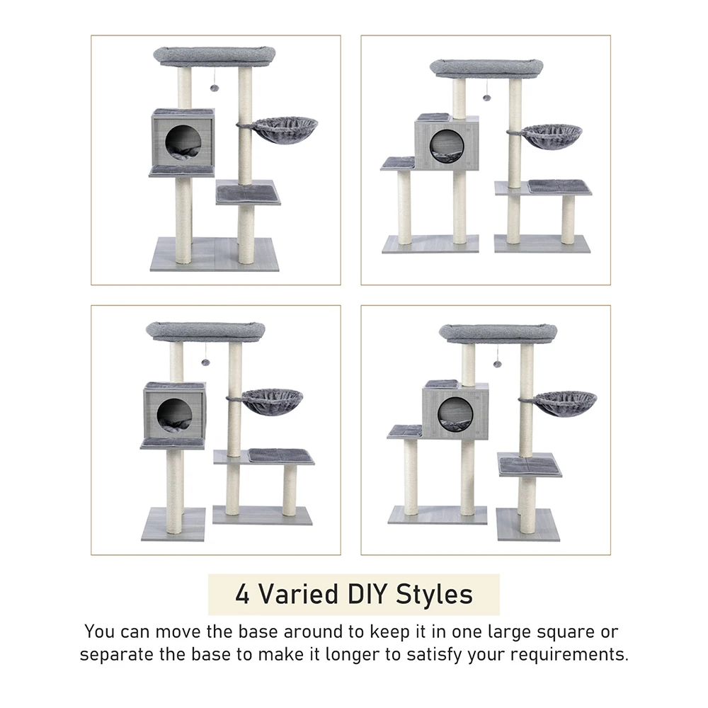 

5 Levels Modern Cat Tree Varied Styles Cat Tower with 7 Sisal Scratching Posts Deep Hammock and Extra-Large Perch Cat Pet Toys