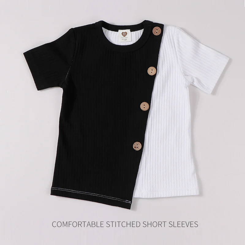 Детская одежда модная контрастная детская футболка для малышей хлопковый топ