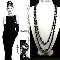 new arrival two layers long necklace easy match classical black crystal beads necklace women jewellery statement necklace