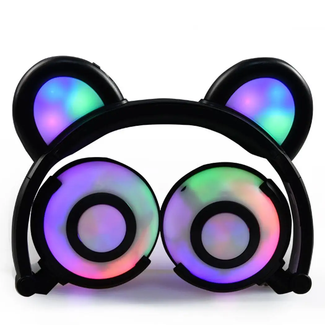 Портативные складные проводные наушники с ушками медведя из мультфильма