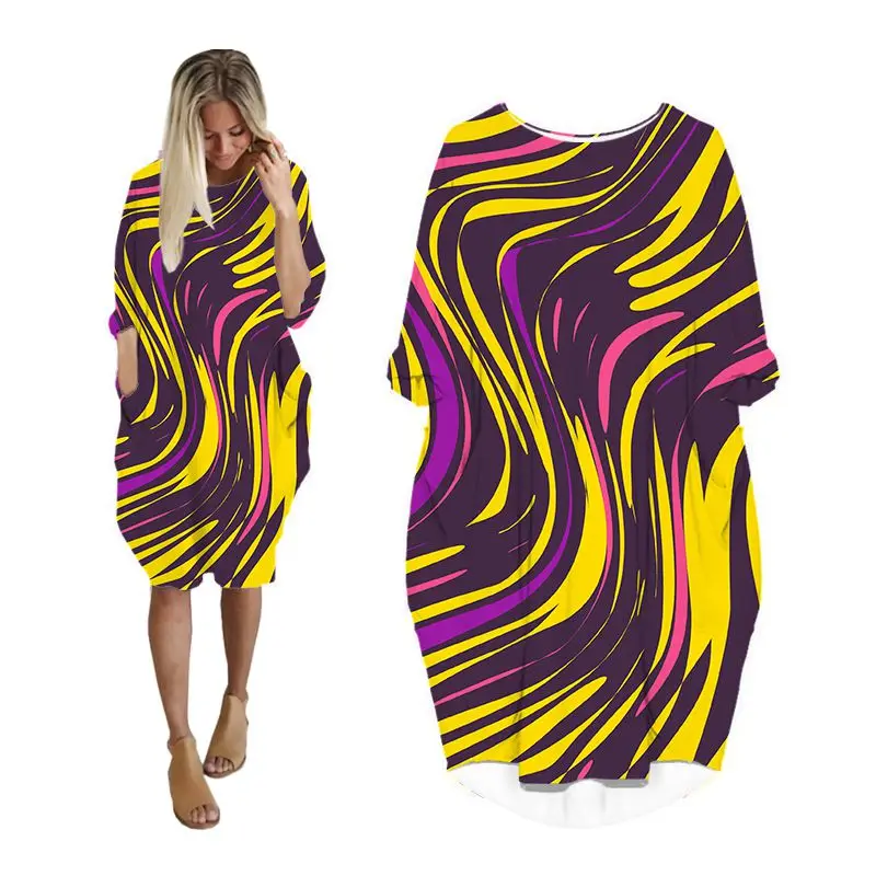 

abstract 3d print midi dress shirts woman fashion harajuku long sleeve casual batwing dresses women streetwear plus size clothes