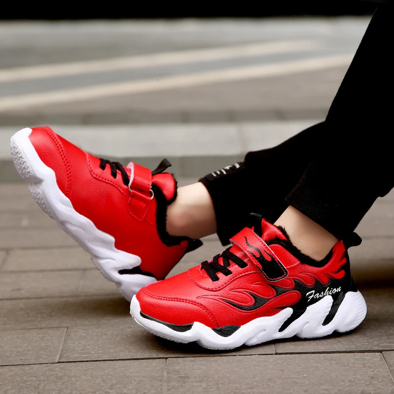 Зимние Детские кроссовки Детская водонепроницаемая кожаная спортивная обувь