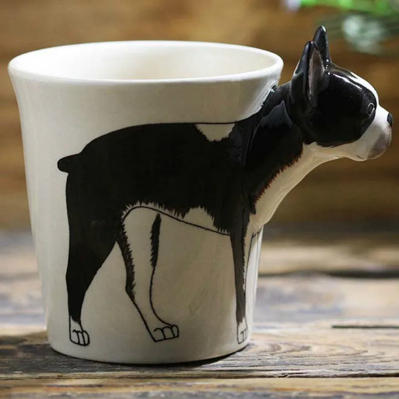Новинка 2019 креативная черная керамическая чашка Boston Terrier 3D мультяшная ручной